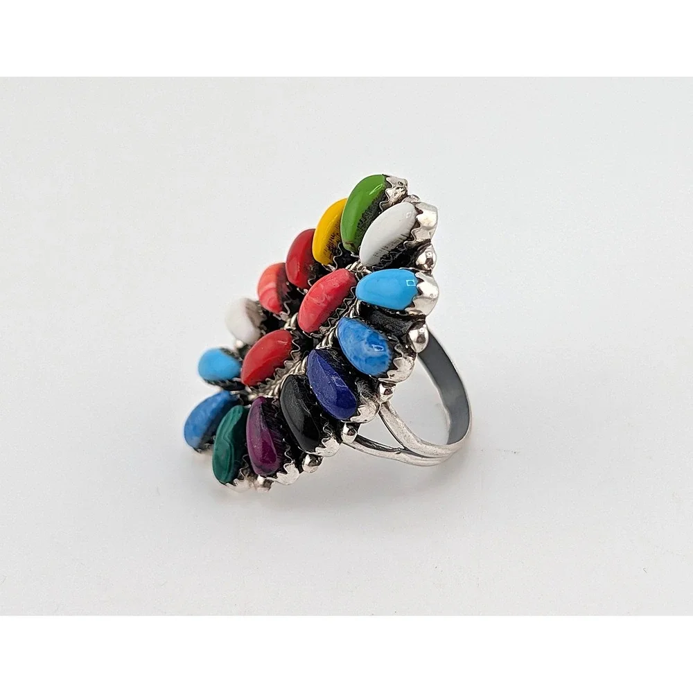 Handmade Navajo Cluster Ring Size 8.75US - Women's Southwest Jewelry ** - Picture 4 of 9